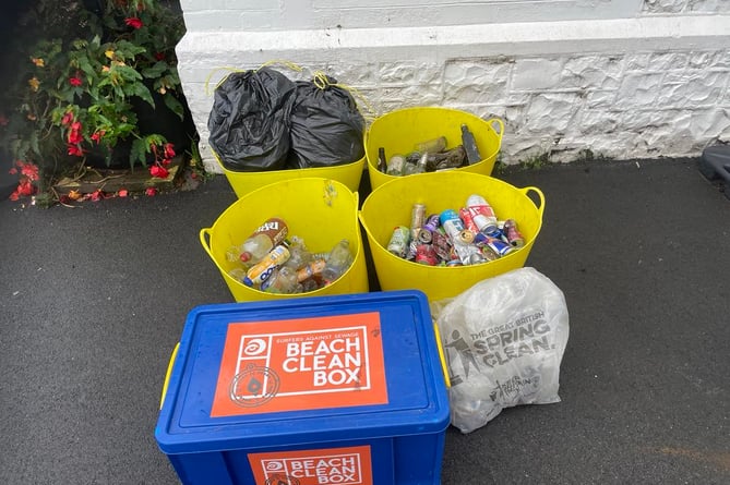 Some of the litter and debris collected and sorted ready for recycling at the Minehead Beach Clean (Photo: Marine Conservation Society)